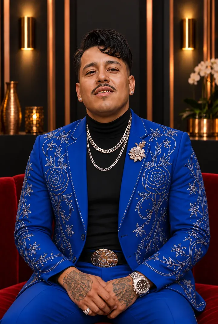 Javier, fictional cast member, on the velvet couch